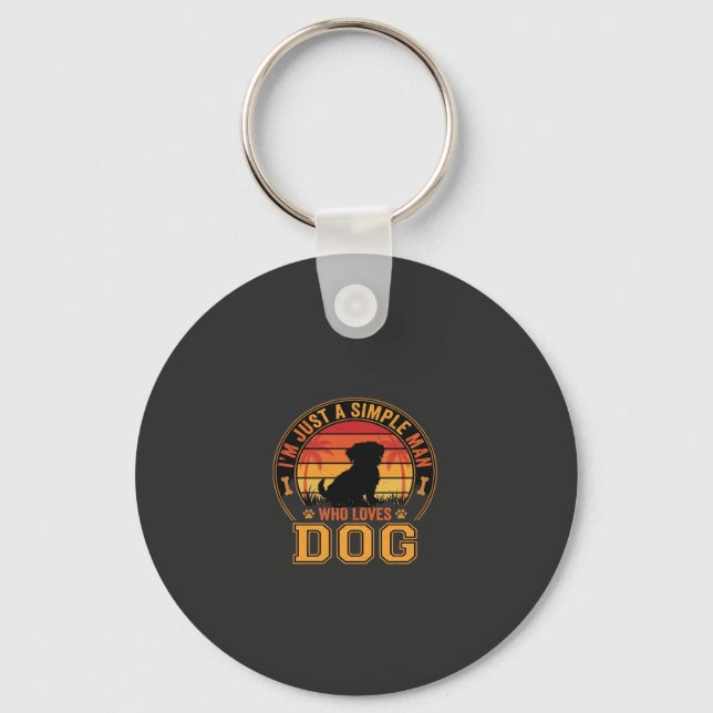 Dog Lover Simple Man Retro Sunset Key Ring (Front)