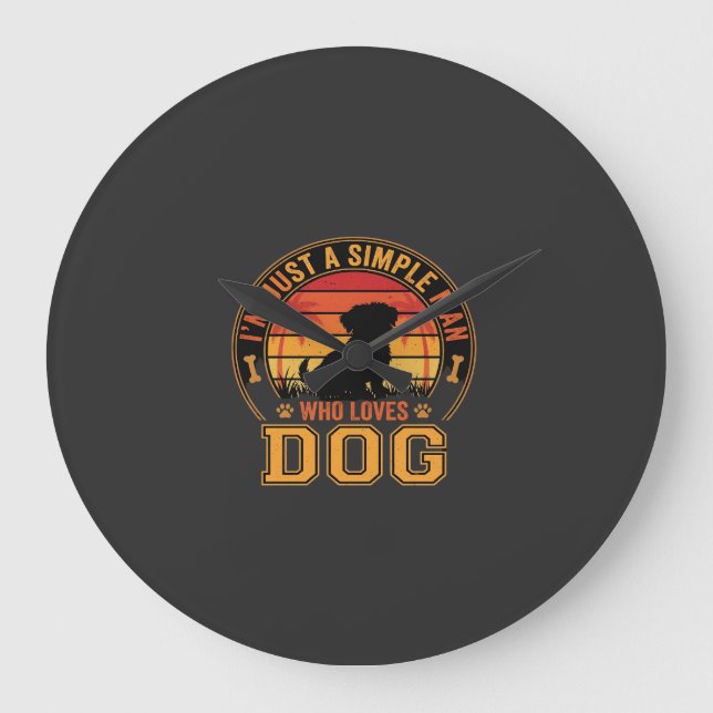 Dog Lover Simple Man Retro Sunset Large Clock (Front)