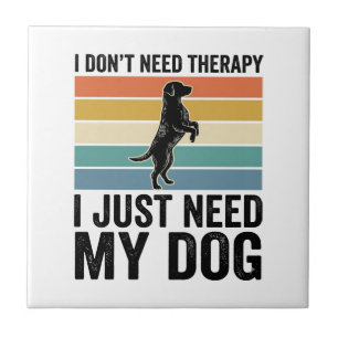 Dog Lover Therapy Quote Vintage Engraving Design_1 Ceramic Tile