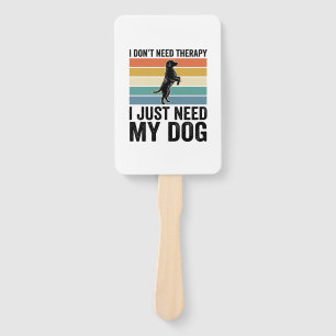 Dog Lover Therapy Quote Vintage Engraving Design_1 Hand Fan