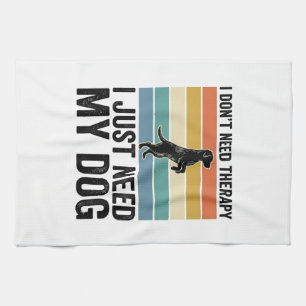 Dog Lover Therapy Quote Vintage Engraving Design_1 Tea Towel