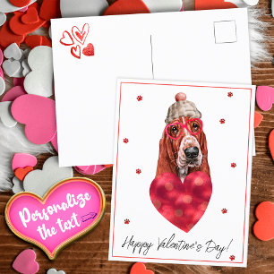 Dog Lover Valentine Gift Basset Hound Holiday Postcard
