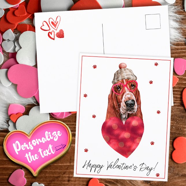 Dog Lover Valentine Gift Basset Hound Holiday Postcard (Creator Uploaded)
