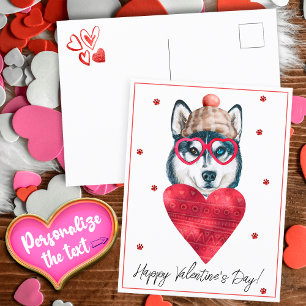 Dog Lover Valentine Gift Siberian Husky Holiday Postcard