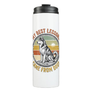 Dog Lover Vintage Shirt with Wise Husky Engraving_ Thermal Tumbler
