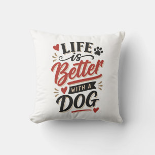 Dog Lover Wall Art - Life is Better with a Dog Red Cushion