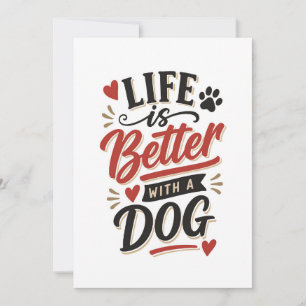 Dog Lover Wall Art - Life is Better with a Dog Red Holiday Card