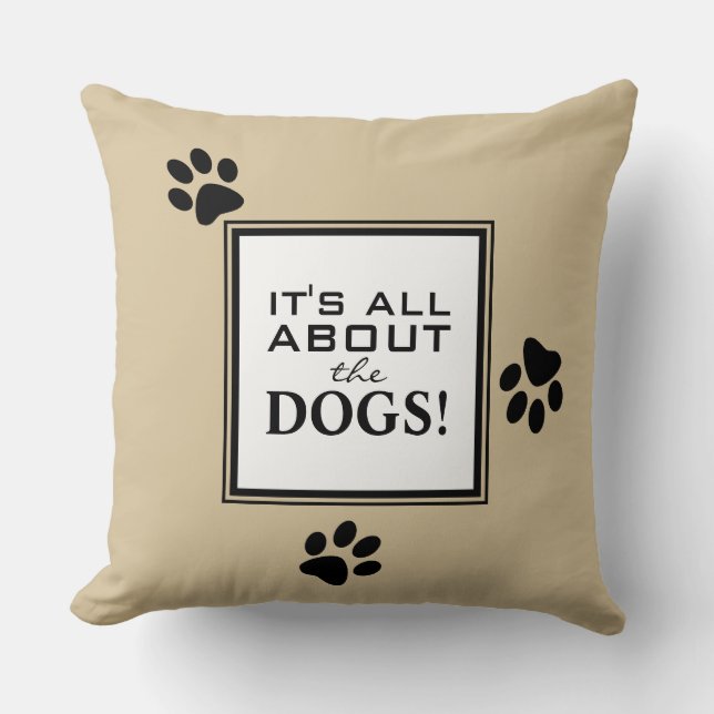 Dog Lover Whimsical Paw Print Quote Cushion (Front)