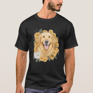 Dog Lover Women Golden Retriever Flower Print Flor T-Shirt