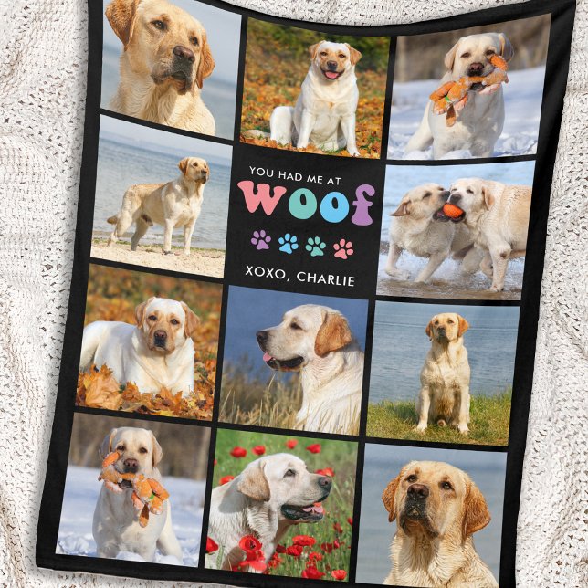 Dog Lover WOOF Custom 11 Pet Picture Colourful  Fleece Blanket (Creator Uploaded)
