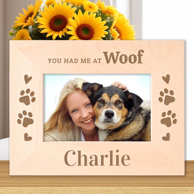 Dog Lover - WOOF - Personalised Wooden Picture Etched Frames (Creator Uploaded)