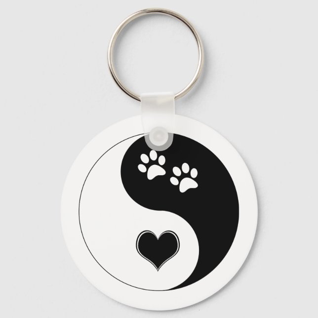 Dog Lover Yin Yang Heart and Paw Prints Key Ring (Front)
