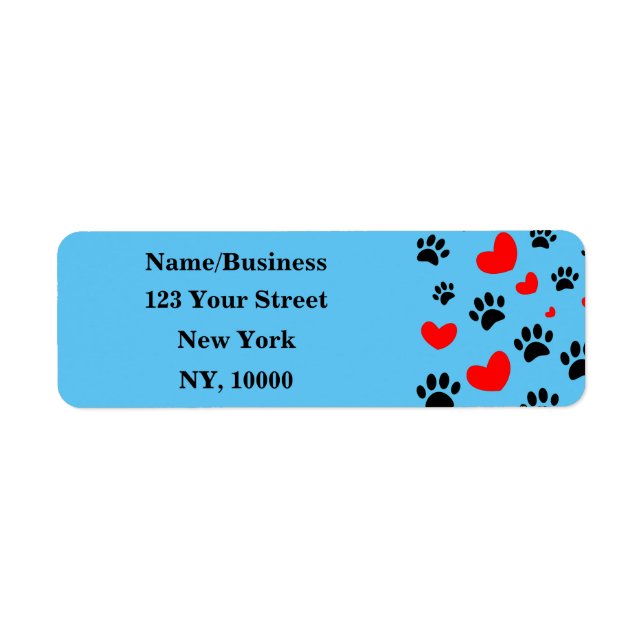 Dog Lovers Black Paw Prints Red Hearts Pattern Return Address Label (Front)