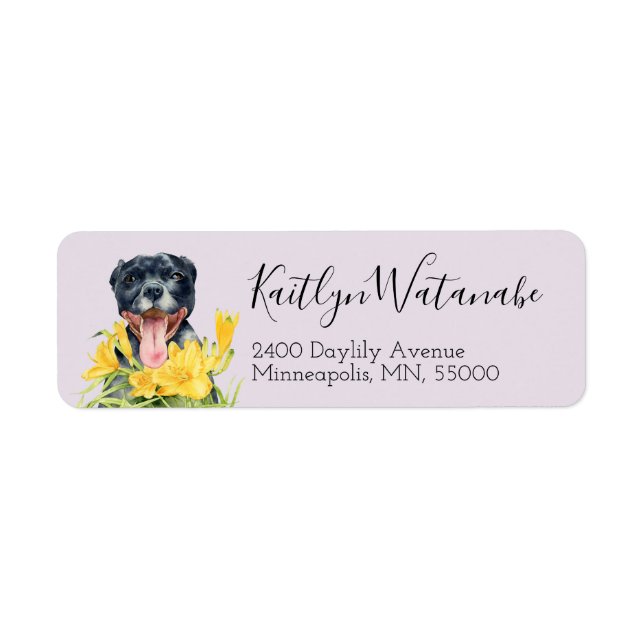Dog Lovers Black Pit Bull Terrier Return Address Label (Front)