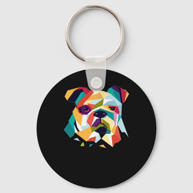 Dog Lovers | Bulldog Polygonal Abstract Graphic Key Ring (Front)