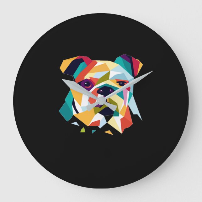 Dog Lovers | Bulldog Polygonal Abstract Graphic Large Clock (Front)