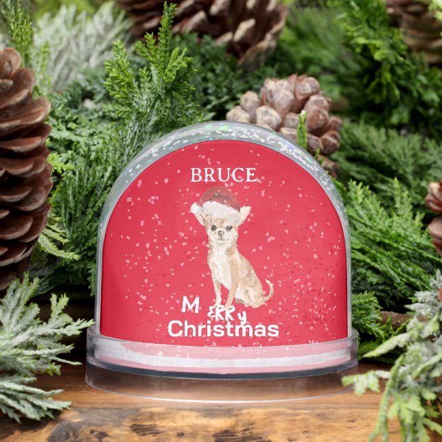 Dog Lovers Chihuahua Fun Red Merry Christmas  Snowglobe (Winter)