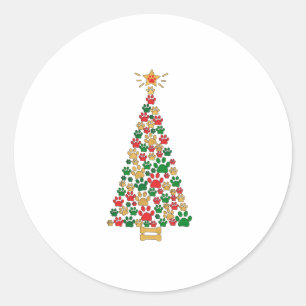 Dog Lovers Cute and Funny Dog Paws Prints Tree Chr Classic Round Sticker