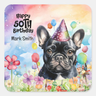 Dog Lovers French bulldog 50th Birthday Party Square Sticker