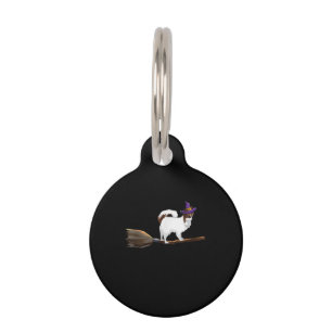 Dog Lovers   Papillon Witch On Broom Halloween Pet Tag