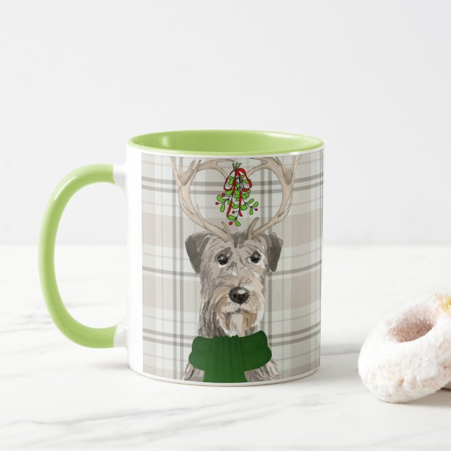 Dog Lover's Plaid Irish Wolfhound Holiday Mug (With Donut)