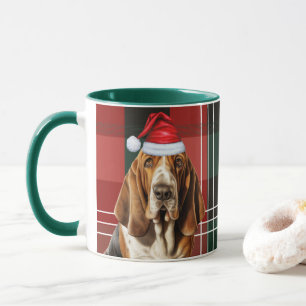 Dog Lover's Red Green Plaid Basset Hound Holiday Mug