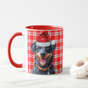 Dog Lover's Red Plaid and Beauceron Holiday Mug