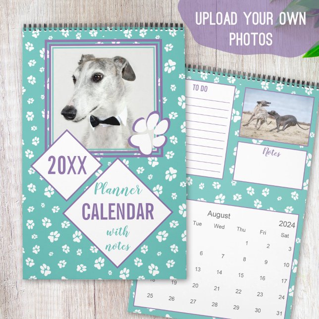 Dog lovers Your own photos Paws on teal Planner Calendar (Creator Uploaded)
