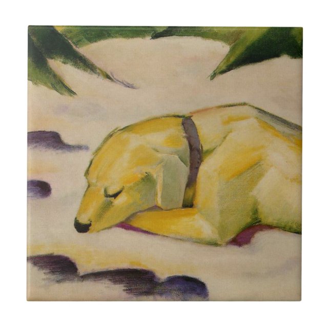 Dog Lying in the Snow (by Franz Marc) Ceramic Tile (Front)