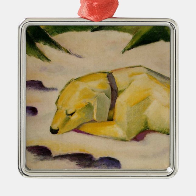 Dog Lying in the Snow (by Franz Marc) Metal Ornament (Front)