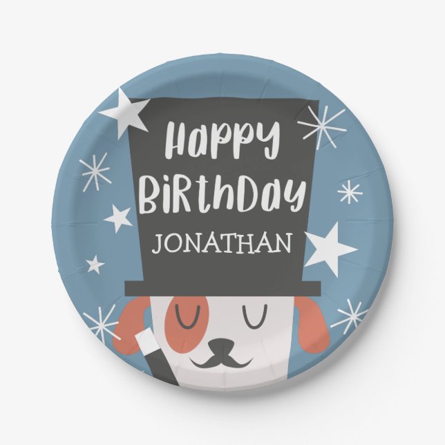Dog Magician Magic Show Birthday Party Paper Plate (Front)