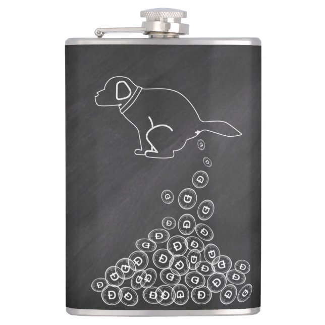dog making dogecoins  hip flask (Front)