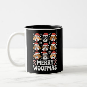 Dog Mama Christmas Merry Woofmas Dog Lover Two-Tone Coffee Mug
