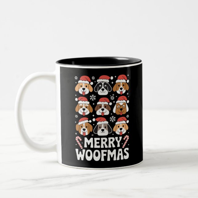 Dog Mama Christmas Merry Woofmas Dog Lover  Two-Tone Coffee Mug (Left)