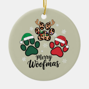 Dog Mama Christmas Merry Woofmas Dog Lover Xmas Ceramic Ornament