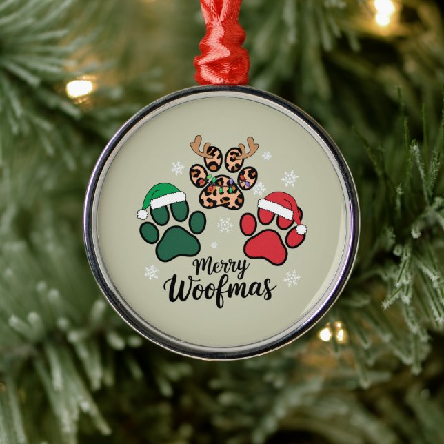 Dog Mama Christmas Merry Woofmas Dog Lover Xmas Metal Ornament (Tree)