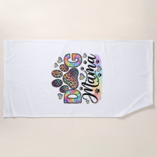 Dog Mama Paw Leopard Rainbow Watercolor Hearts_1 Beach Towel