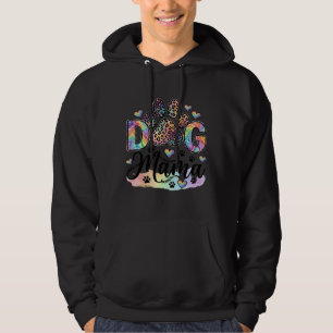 Dog Mama Paw Leopard Rainbow Watercolor Hearts_1 Hoodie