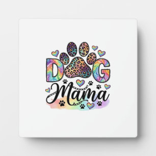 Dog Mama Paw Leopard Rainbow Watercolor Hearts_1 Plaque