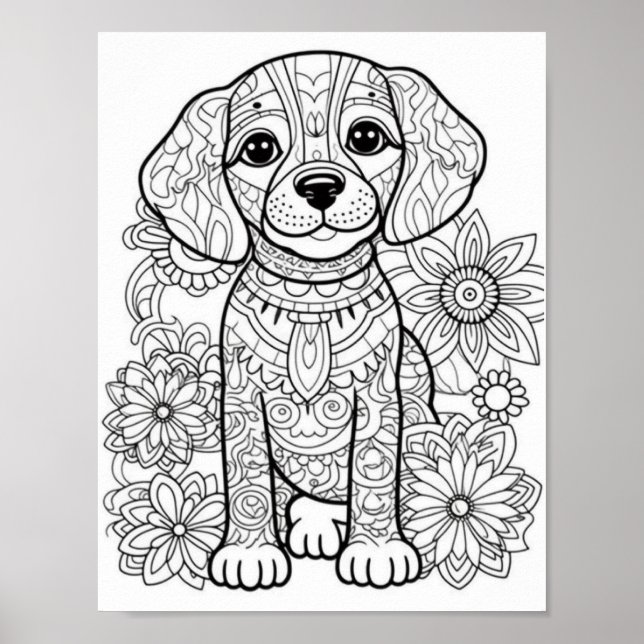 Dog Mandala Adult Colouring Poster (Front)