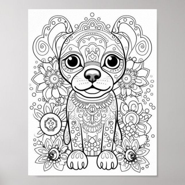 Dog Mandala Adult Colouring Poster (Front)