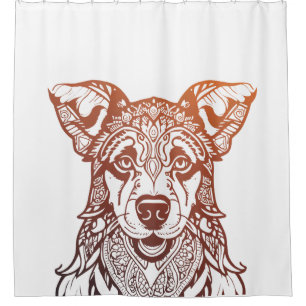 Dog Mandala Ornamental, Hand Drawn Dog Mandala Shower Curtain