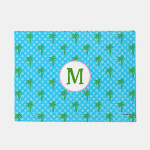 Dog Mat Coastal Blue with Green Palm Tree Custom