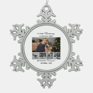 Dog Memorial 5 Photo Collage Pet Tribute Snowflake Pewter Christmas Ornament