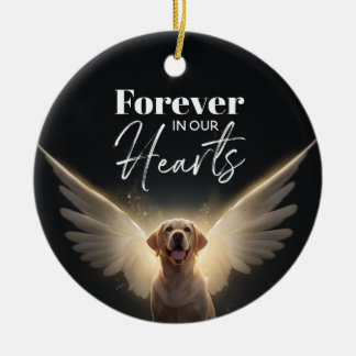 Dog memorial forever in our hearts ceramic ornament