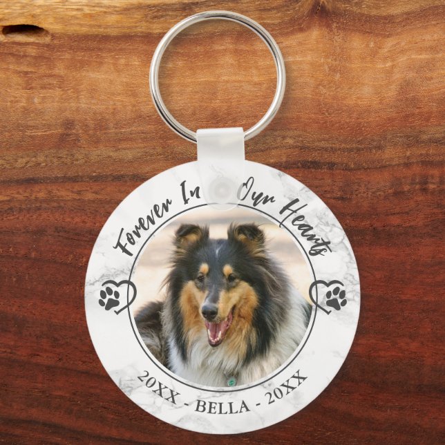 Dog Memorial Forever in Our Hearts Photo Paw Heart Key Ring (Front)