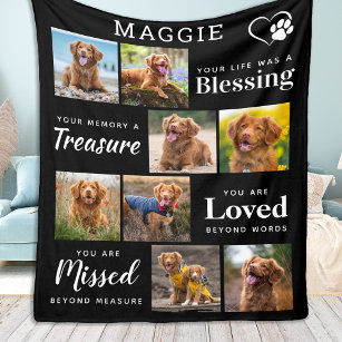 Dog Memorial Gift - Personalised Pet Loss 8 Photo  Fleece Blanket