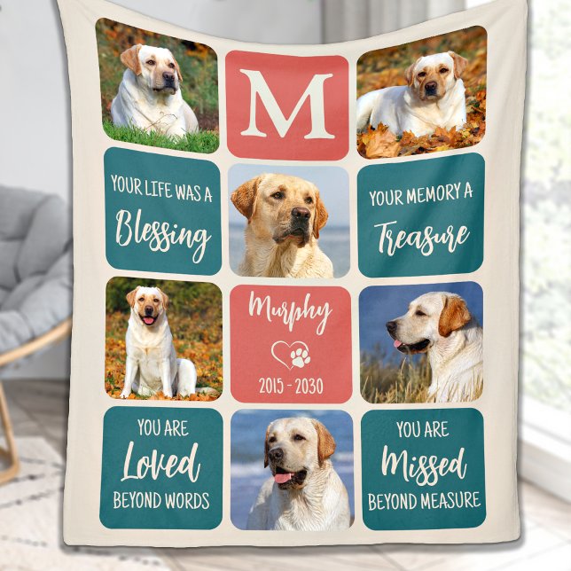 Dog Memorial Gift Pet Loss Retro Colours 6 Photo Fleece Blanket (Creator Uploaded)