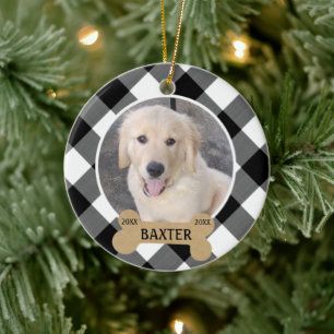 Dog Memorial Keepsake   B&W Buffalo Check Ceramic Ornament