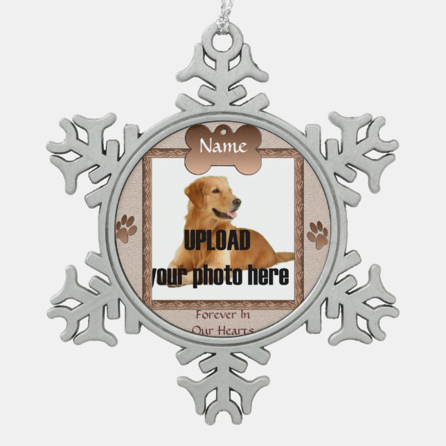 Dog Memorial Keepsake - Beige Snowflake Pewter Christmas Ornament (Front)